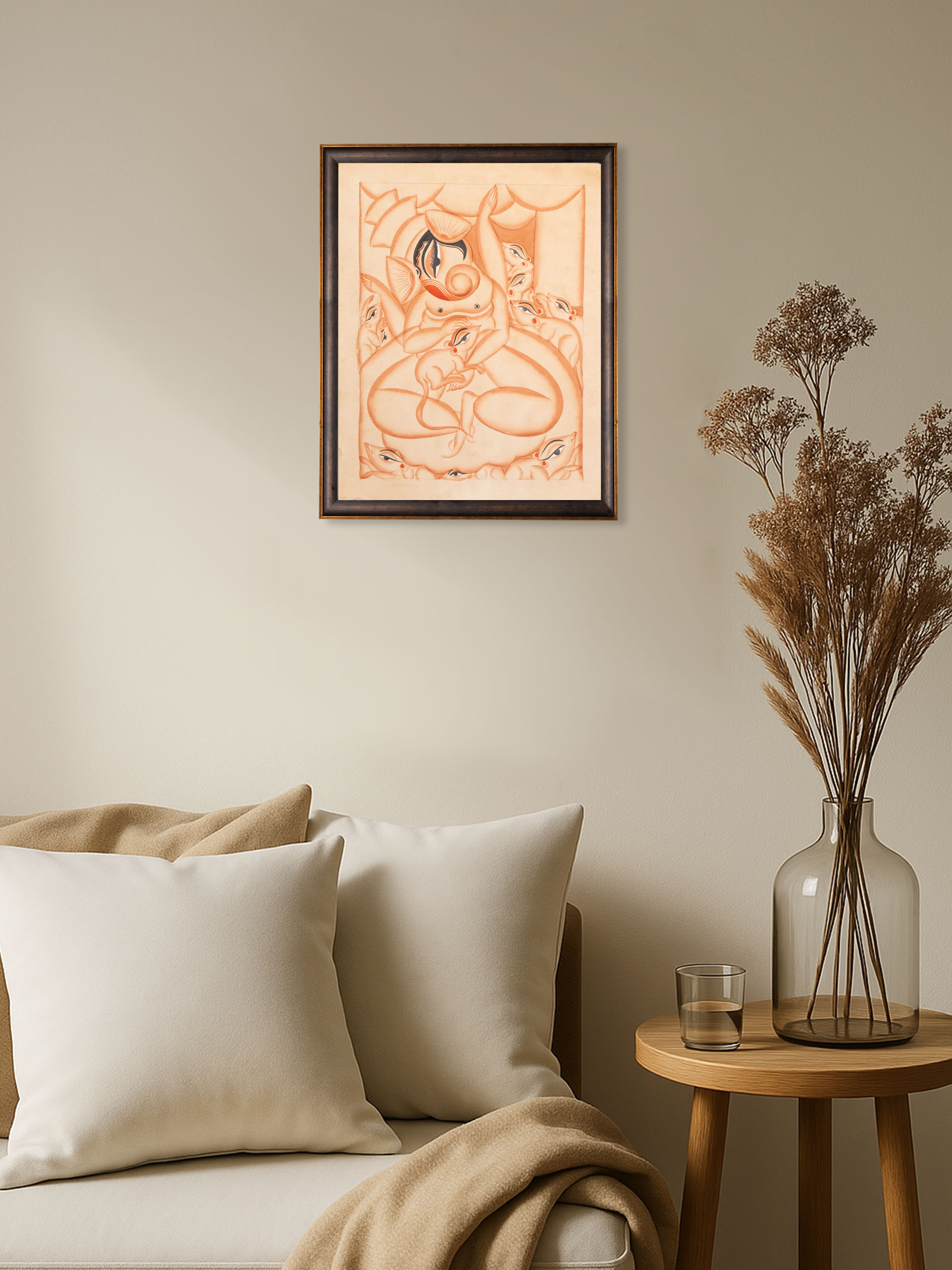 Hand-painted Ganesha Mooshik Kalighat artwork with classic folk art detailing