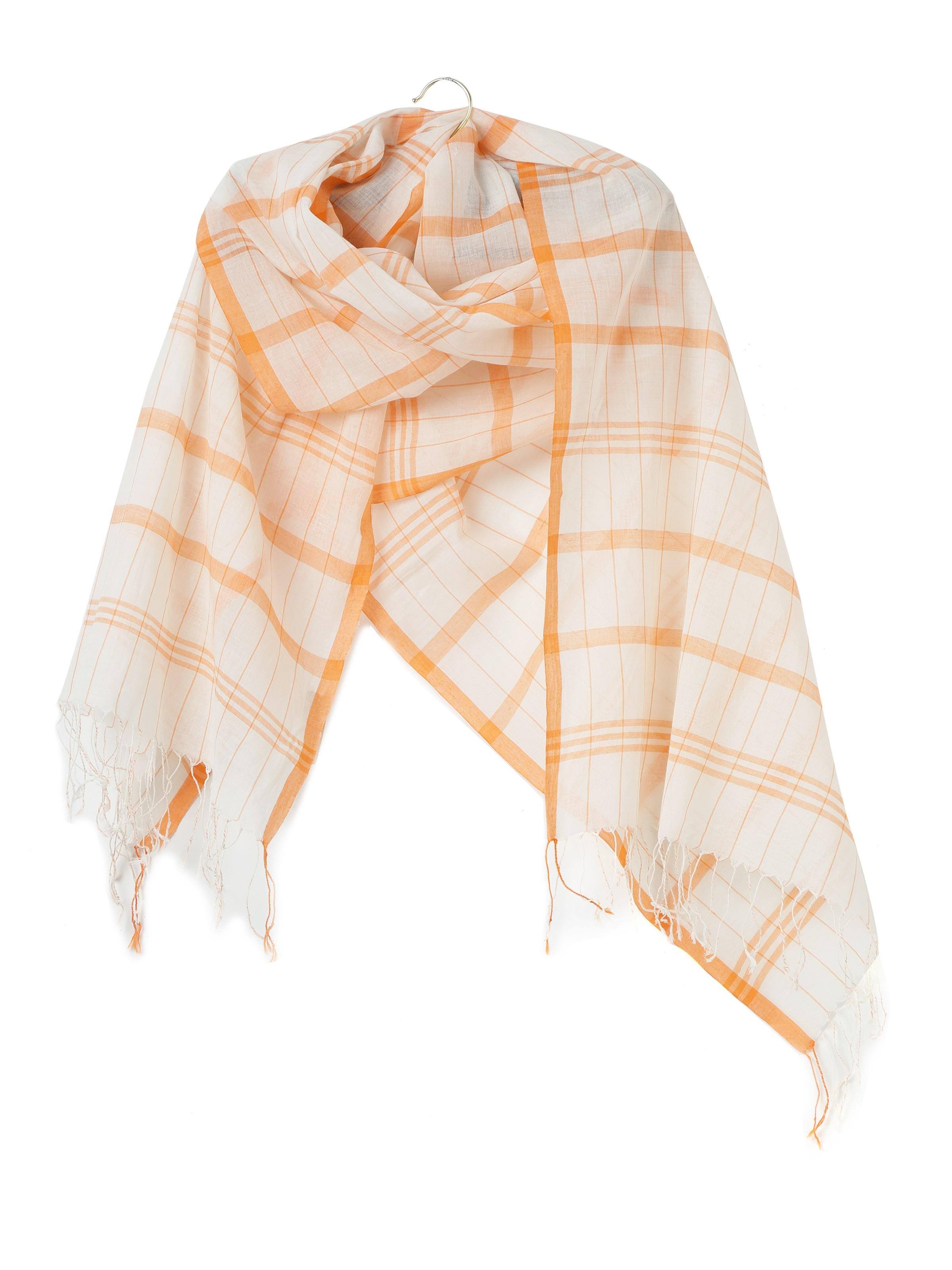 Orange cotton stole draped casually to display its lightweight and smooth finish.