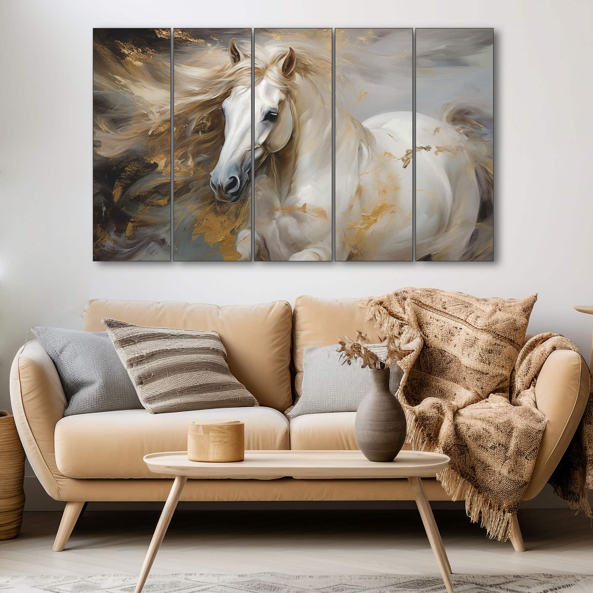The Castle Decor Horse Abstract Wall Art Set of 5 27x48 Inch - The Castle Decor