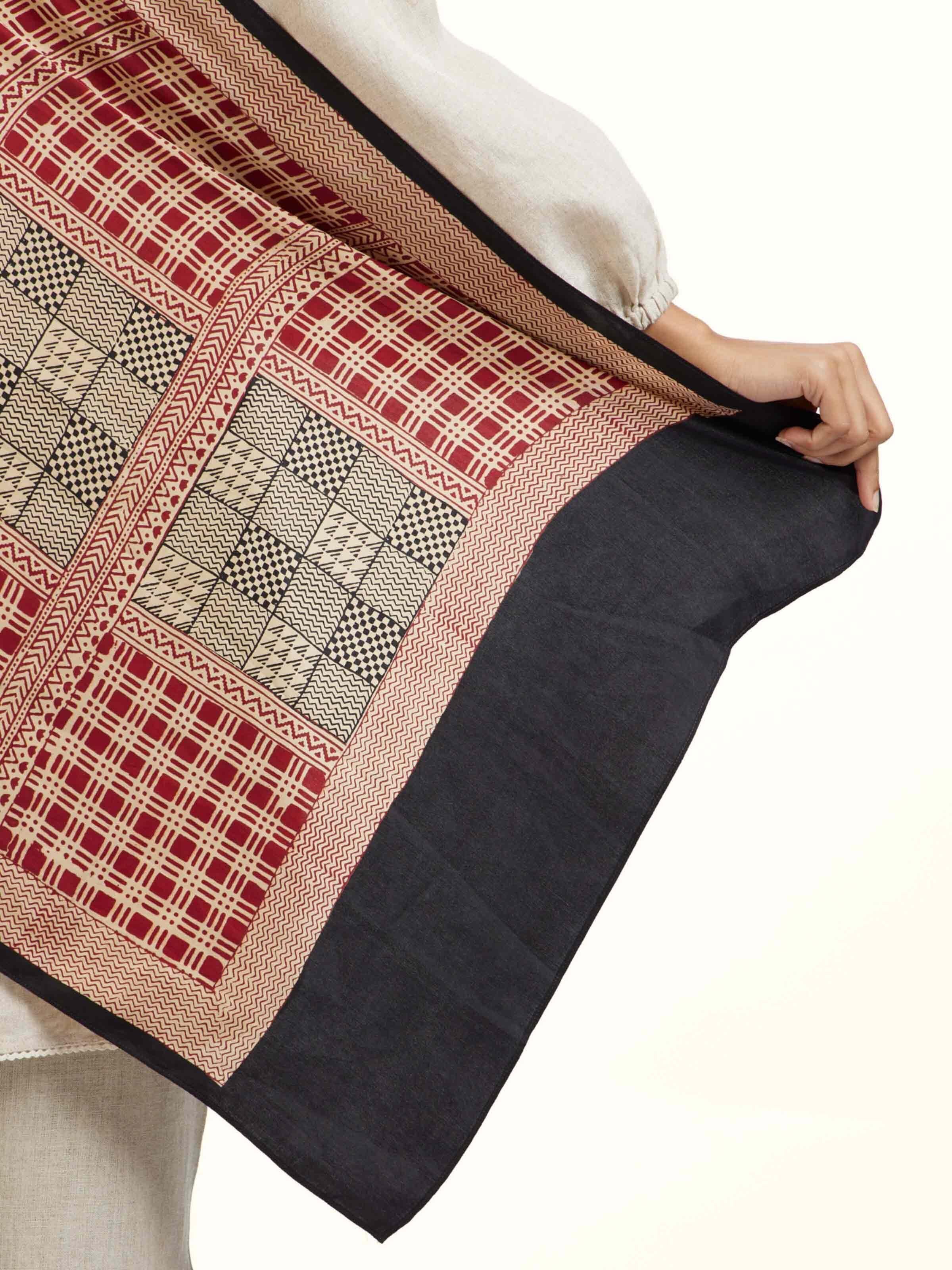 Rust Silk Bagh Hand Block Printed Stole