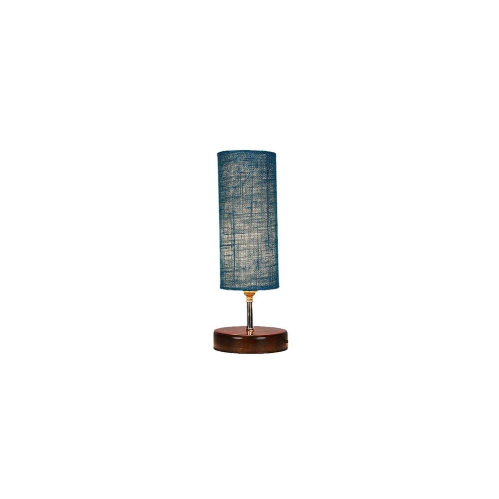 Klaus Turquoise Jute lamp with brown wood base