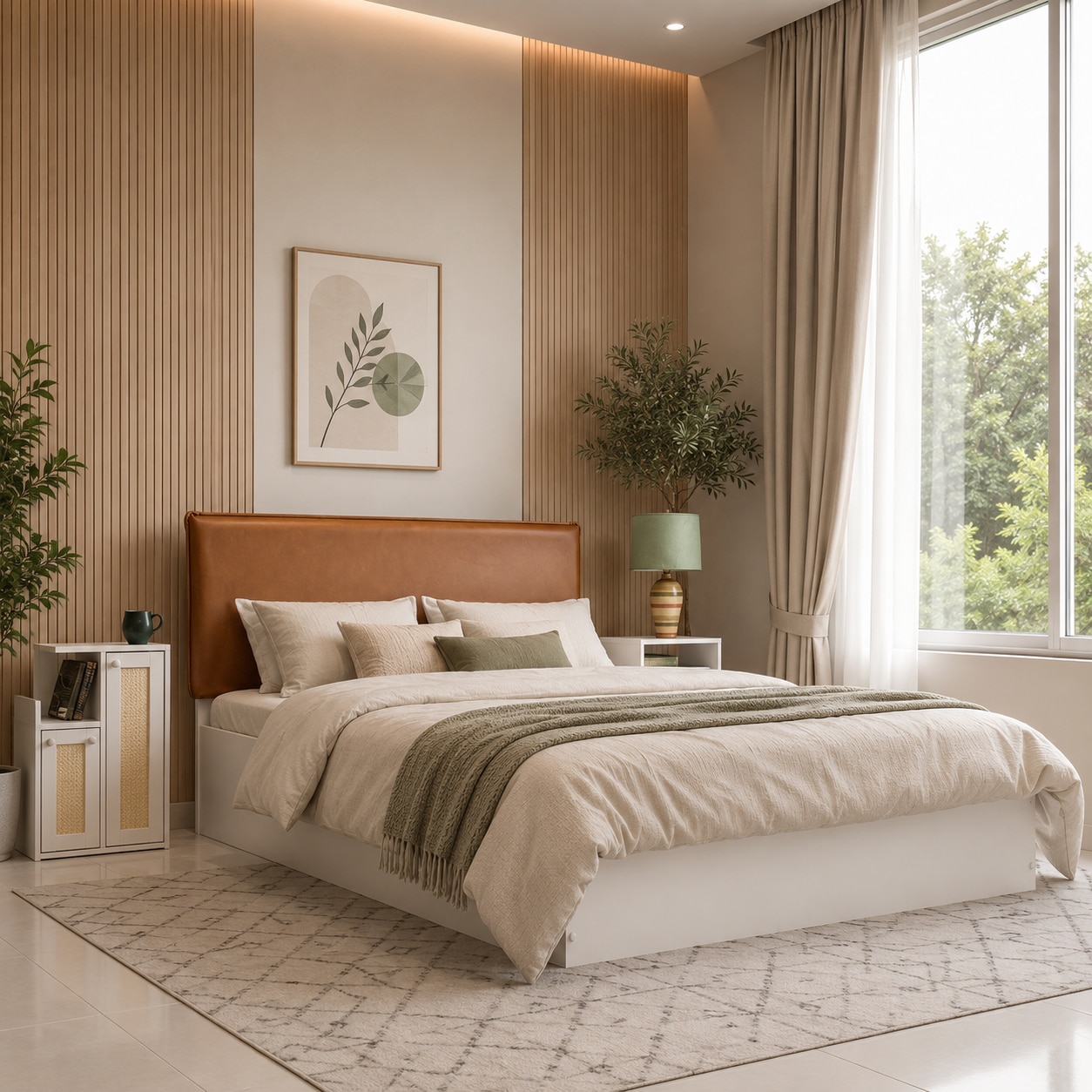 Namah Engineered Wood Queen Size Bed With Hydraulic Storage (Melamine Finish, White Colour)