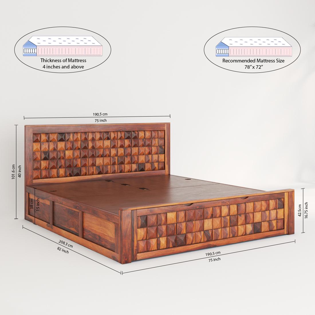 Keaton Solid Wood King Size Drawer And Box Storage Bed In Brown Finish