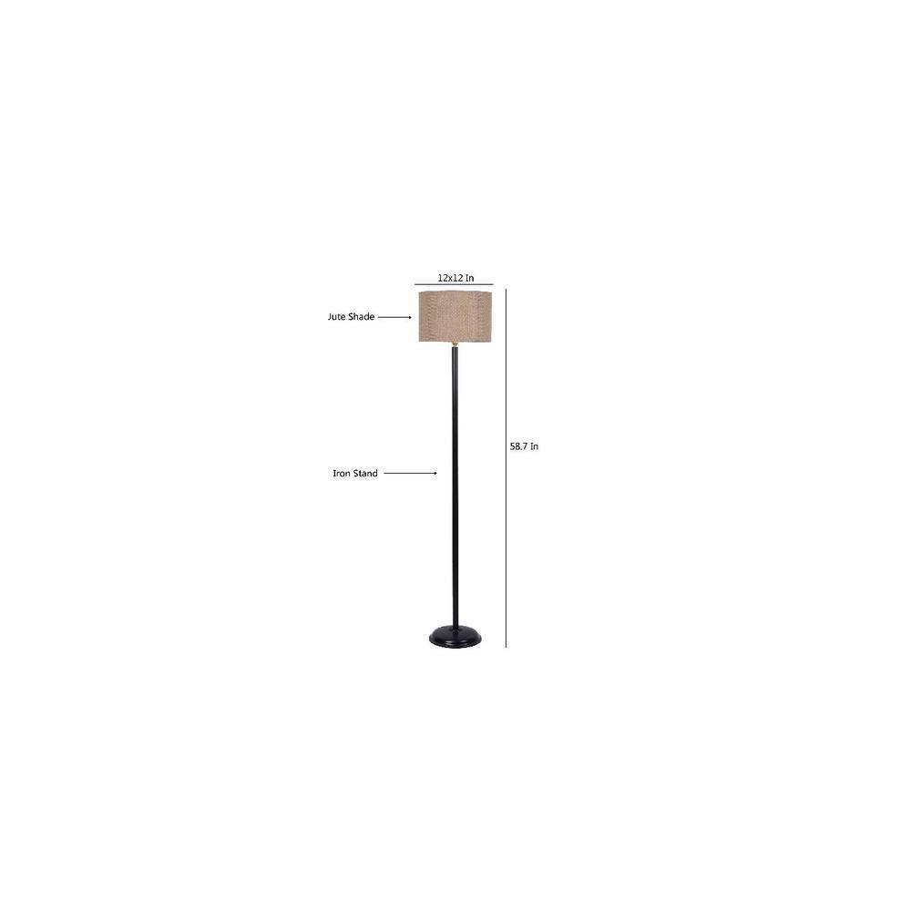 Cleo Beige Natural Fiber Floor Lamp with Black Iron Base