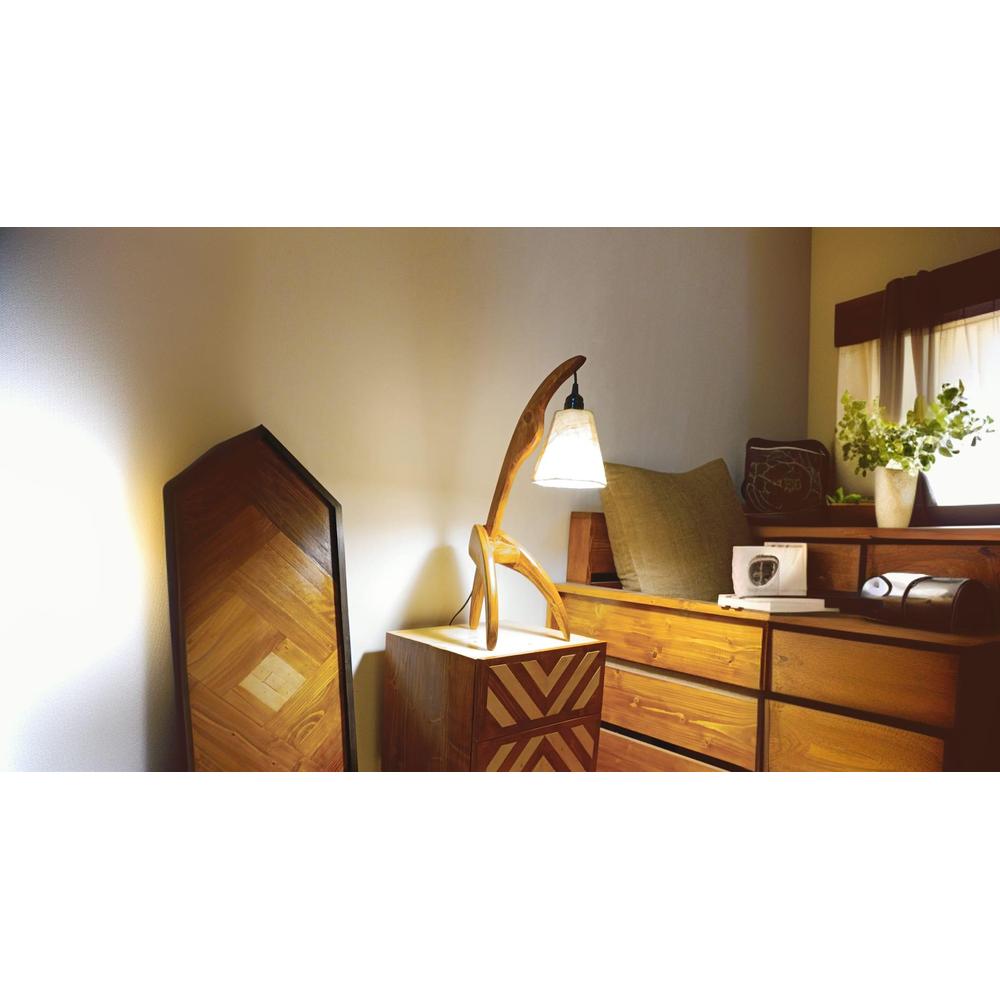 Species Brown Wooden Table Lamp with White Jute Lampshade