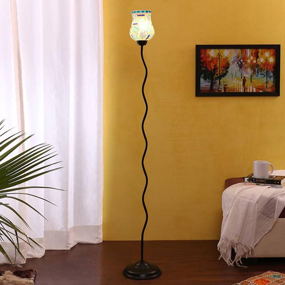 Langley Black Glass Shade Floor Lamp