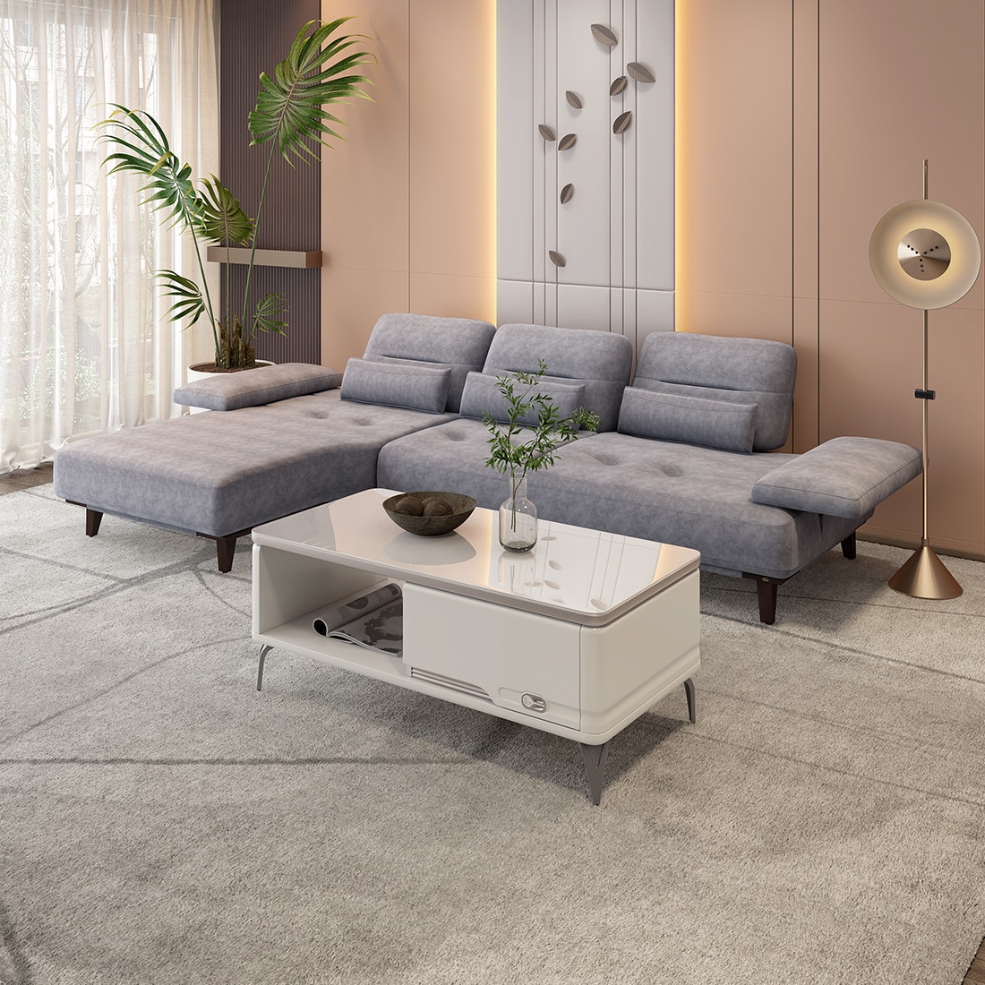 Barret 4 Seater Fabric Sofa in Grey Ice Colour