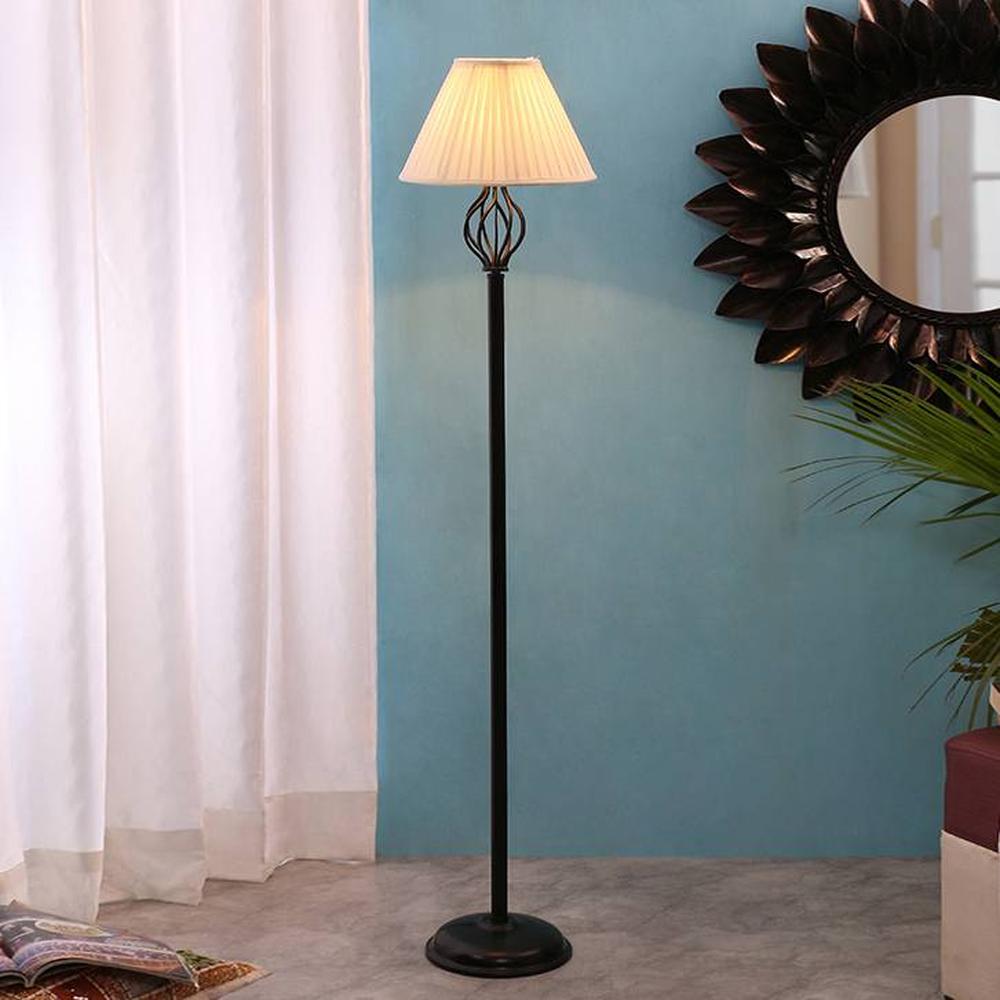 Gabrielle Black Cotton Shade Floor Lamp