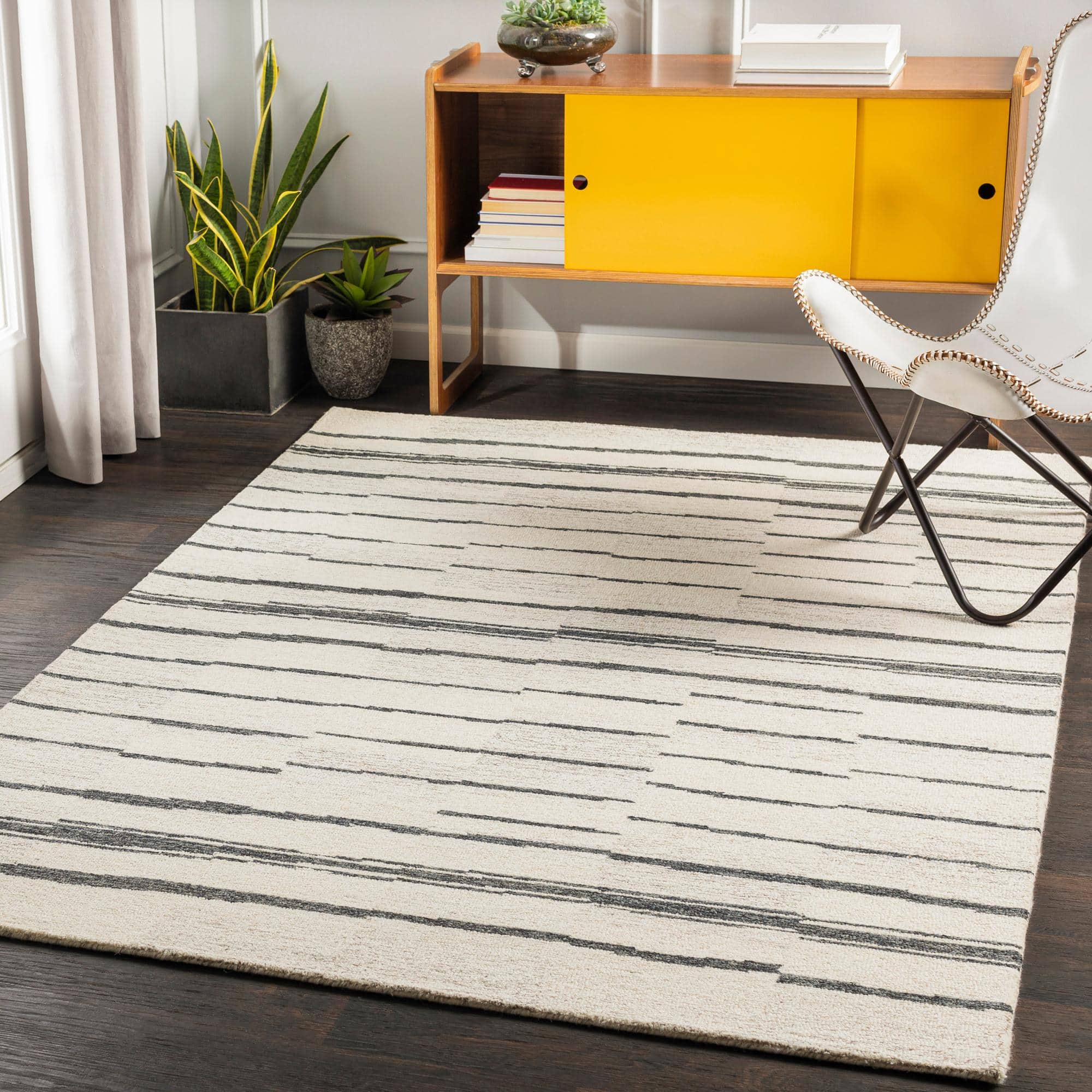 Beige Stripes Wool 8x10 Carpet