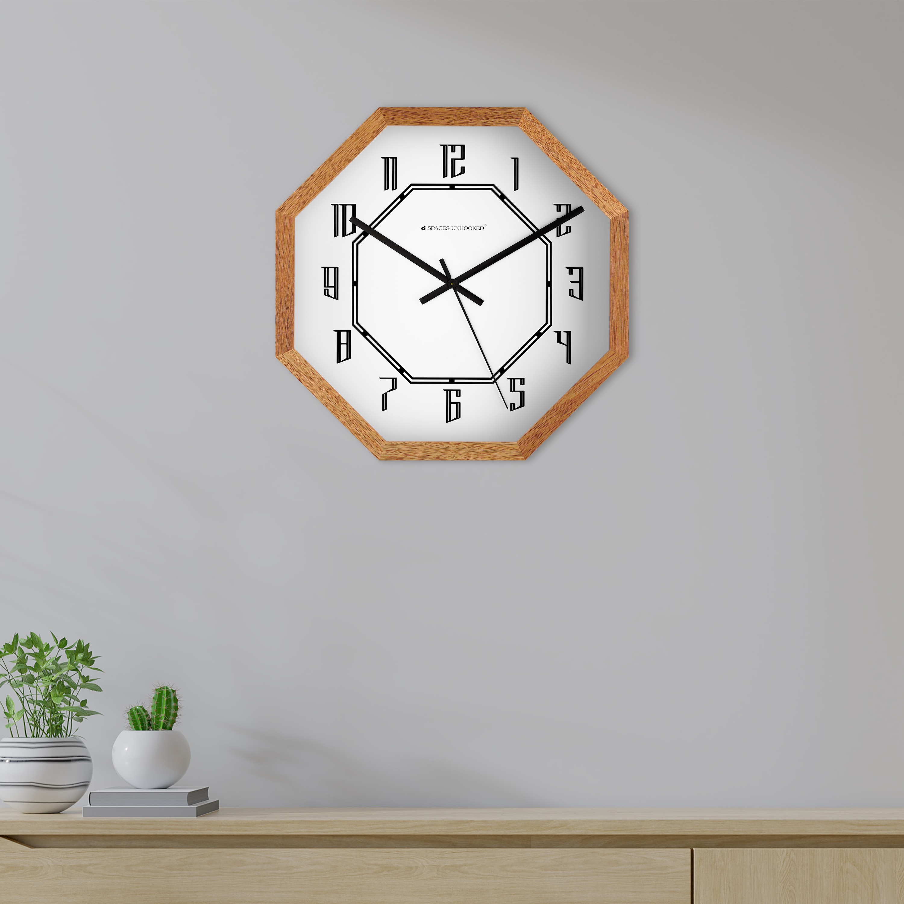 Geometry of Time Wooden Octagon Wall Clock