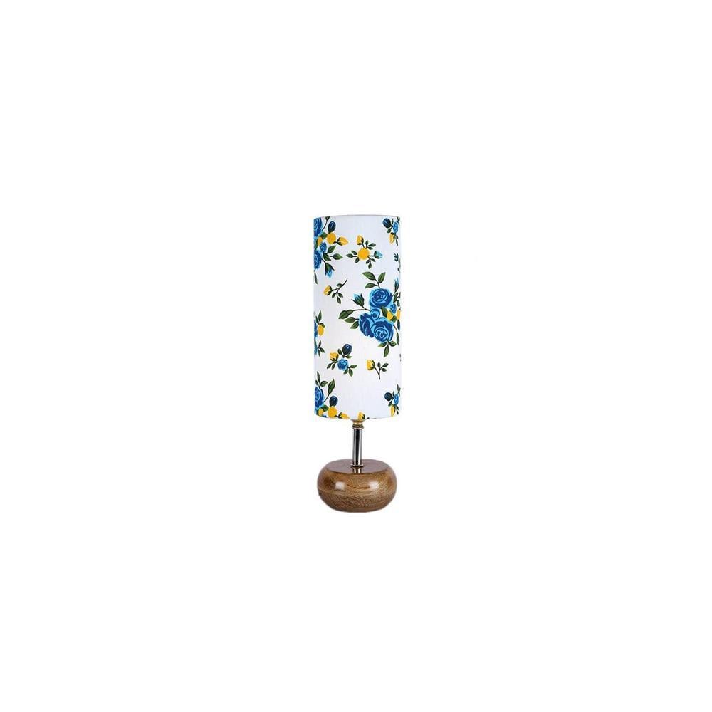 Susan Multicolour Fabric Shade Table Lamp with Natural Wooden Base