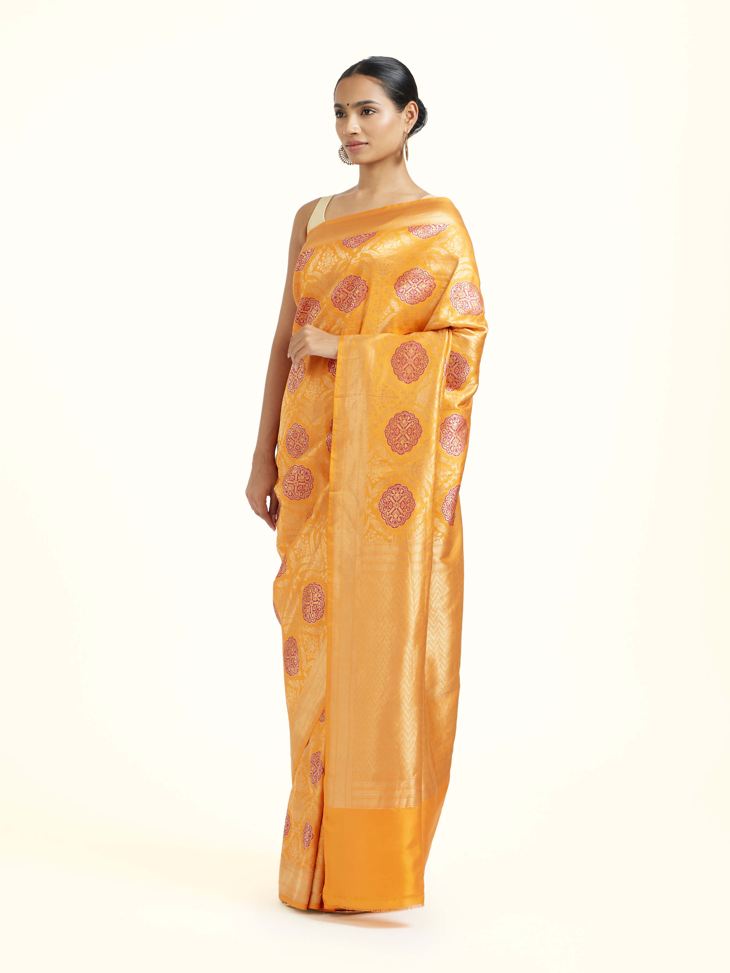 Orange Silk Banarasi Brocade Saree