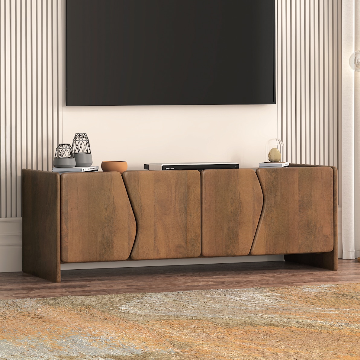 Koro Solid Wood TV Cabinet In Amber Walnut Finish