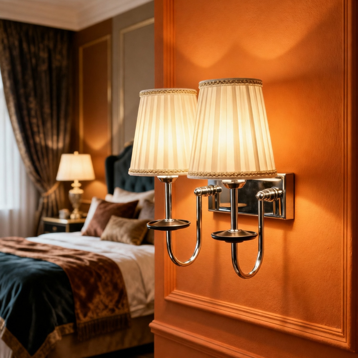 Eliante Cloth Shade Wall Lights Mild Steel & Fabric Material Silver, Chrome & White Finish - Eliante