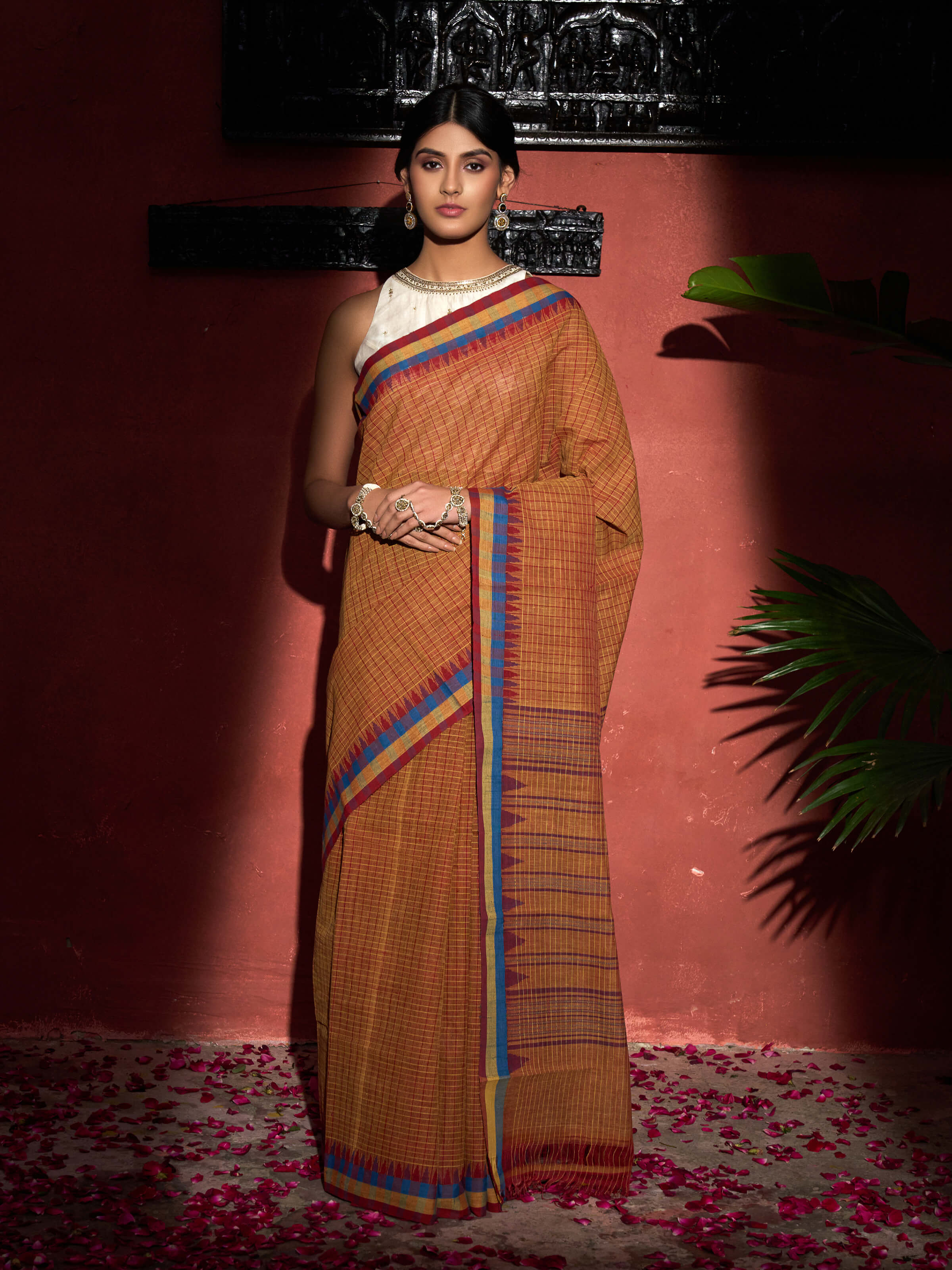Rust Natural Dyed Cotton Kuppadam Saree