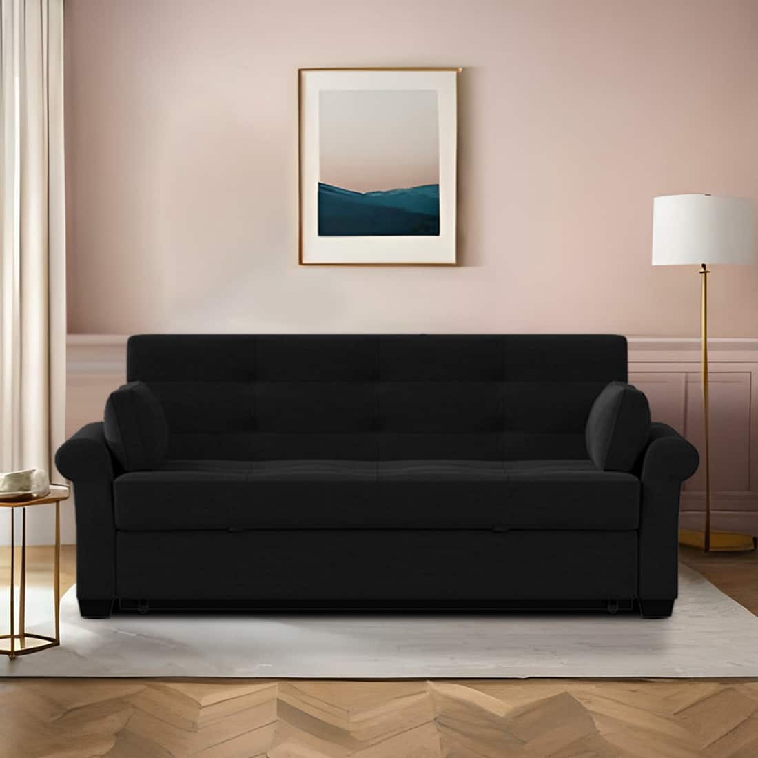 Serta 3 Seater Pull Out Sofa cum Bed  in Black Colour - Home Lifestylez