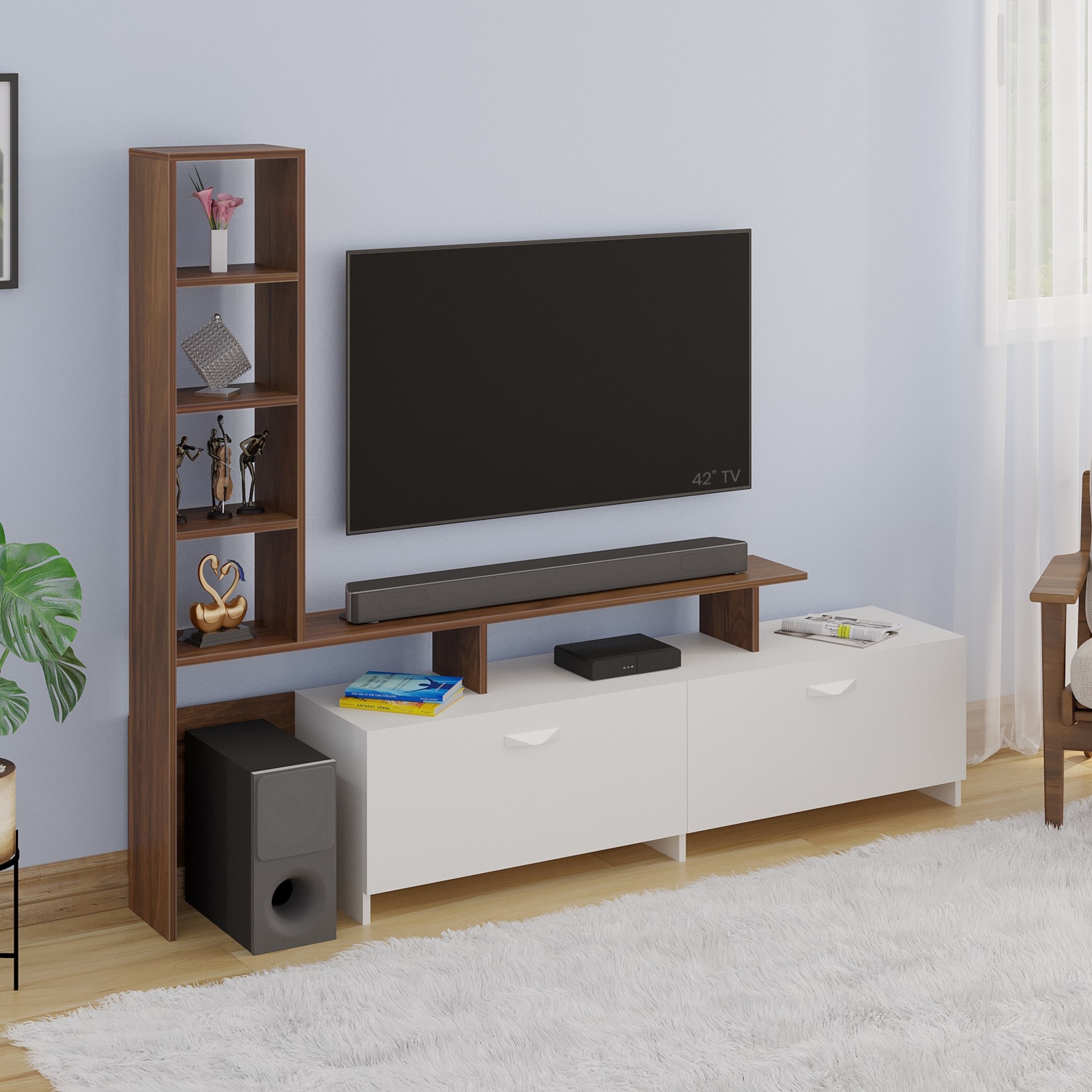 Bluewud Amy Engineered Wood Tvcabinet In Brown Maple & White Finish - Bluewud