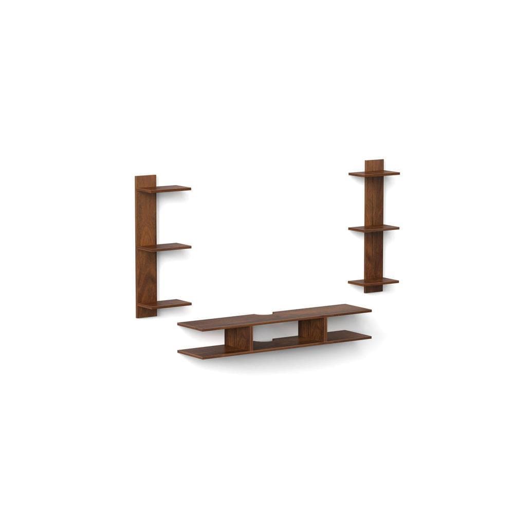 Estoye Mini Engineering Wood Wall Mount TV Entertainment Unit Set Top Box Stand/TV Cabinet with Shelves for Books & Decor Display Unit Bed Living Room Upto 32 Inches (Brown Maple)