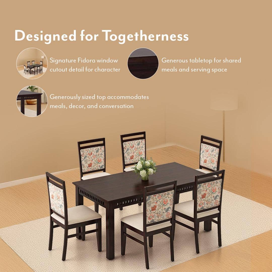 Fidora 6 Seater Dining Table In Mahogany Finish