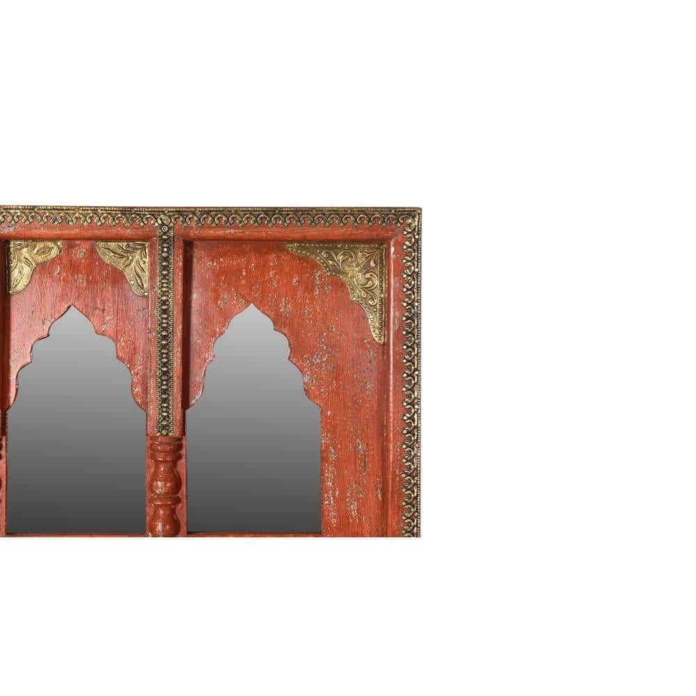 Gyasi Minaret style large wall mirror in white distressed finish with brass work