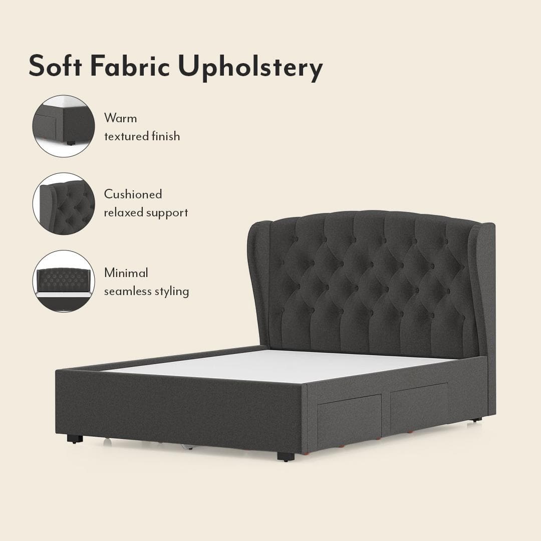 Holmebrook Engineered Wood Queen Size Drawer Storage Upholstered Bed In Urban Grey Colour