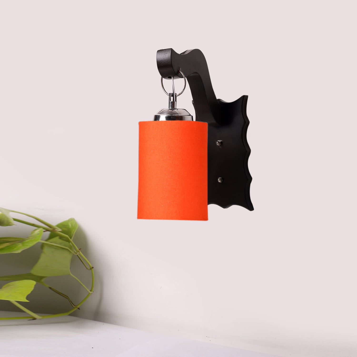 Devansh Solid Wood Electric Wall Light in Brown Colour with Orange Shade Count of 1 Light - Devansh