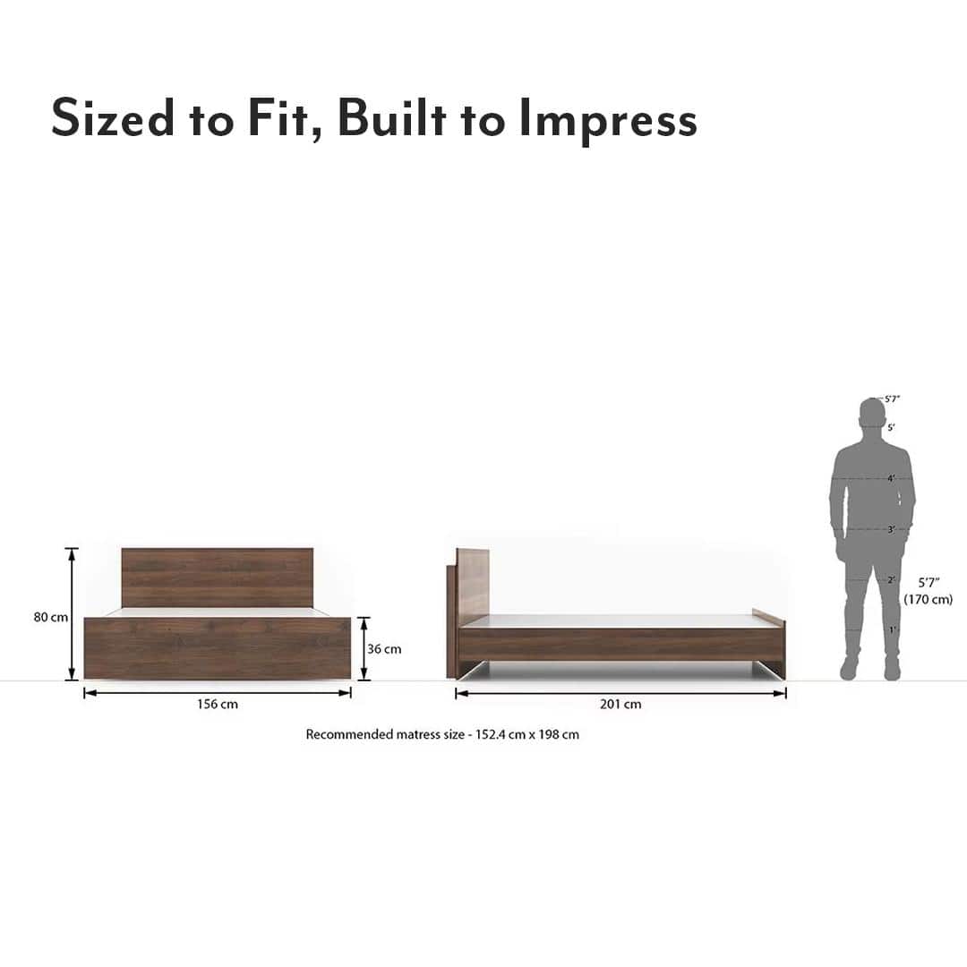 Zoey Engineered Wood Queen Size Bed In Classic Walnut Finish