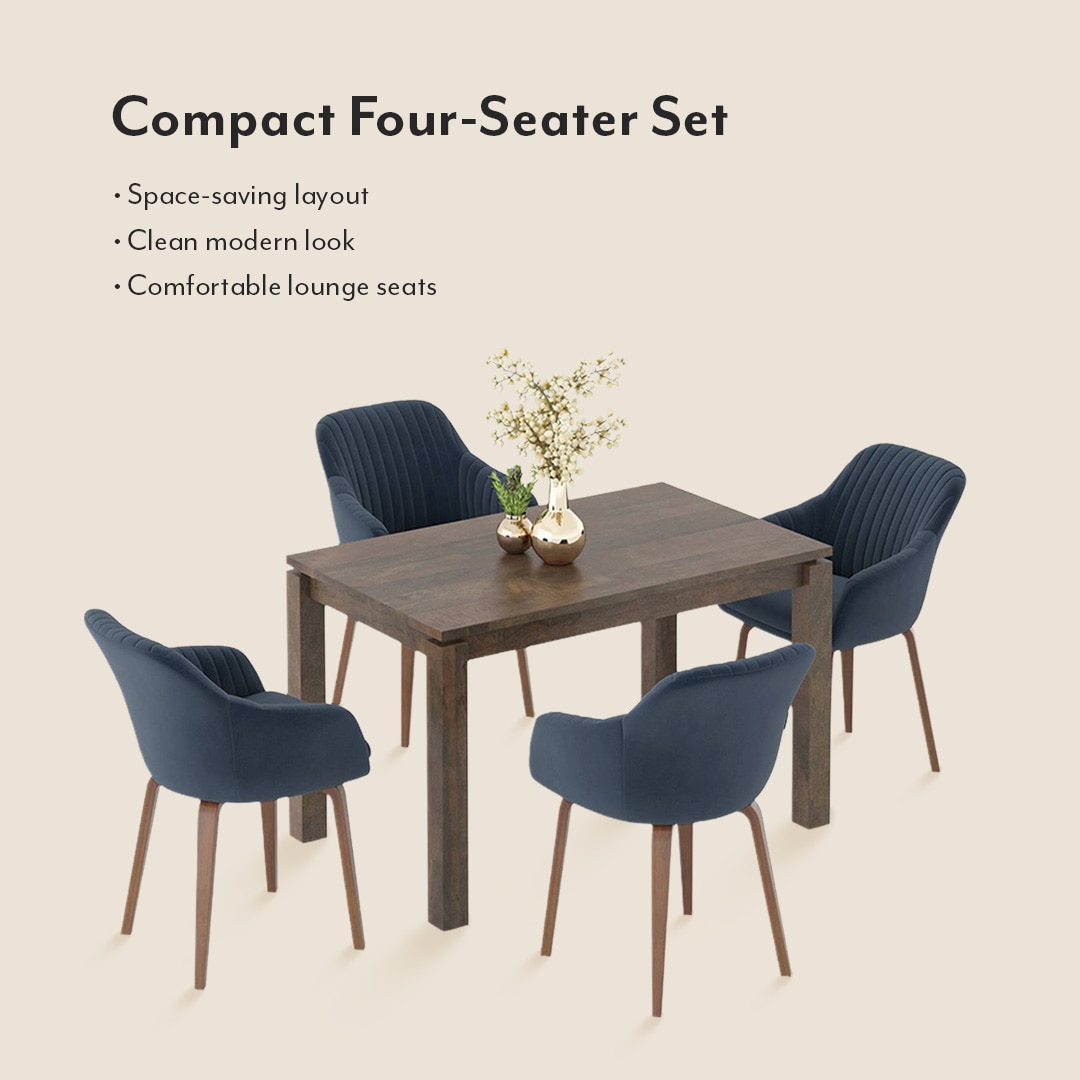 Atlas Solid Wood 4 Seater Dining Table With Rochelle Lounge Chairs
