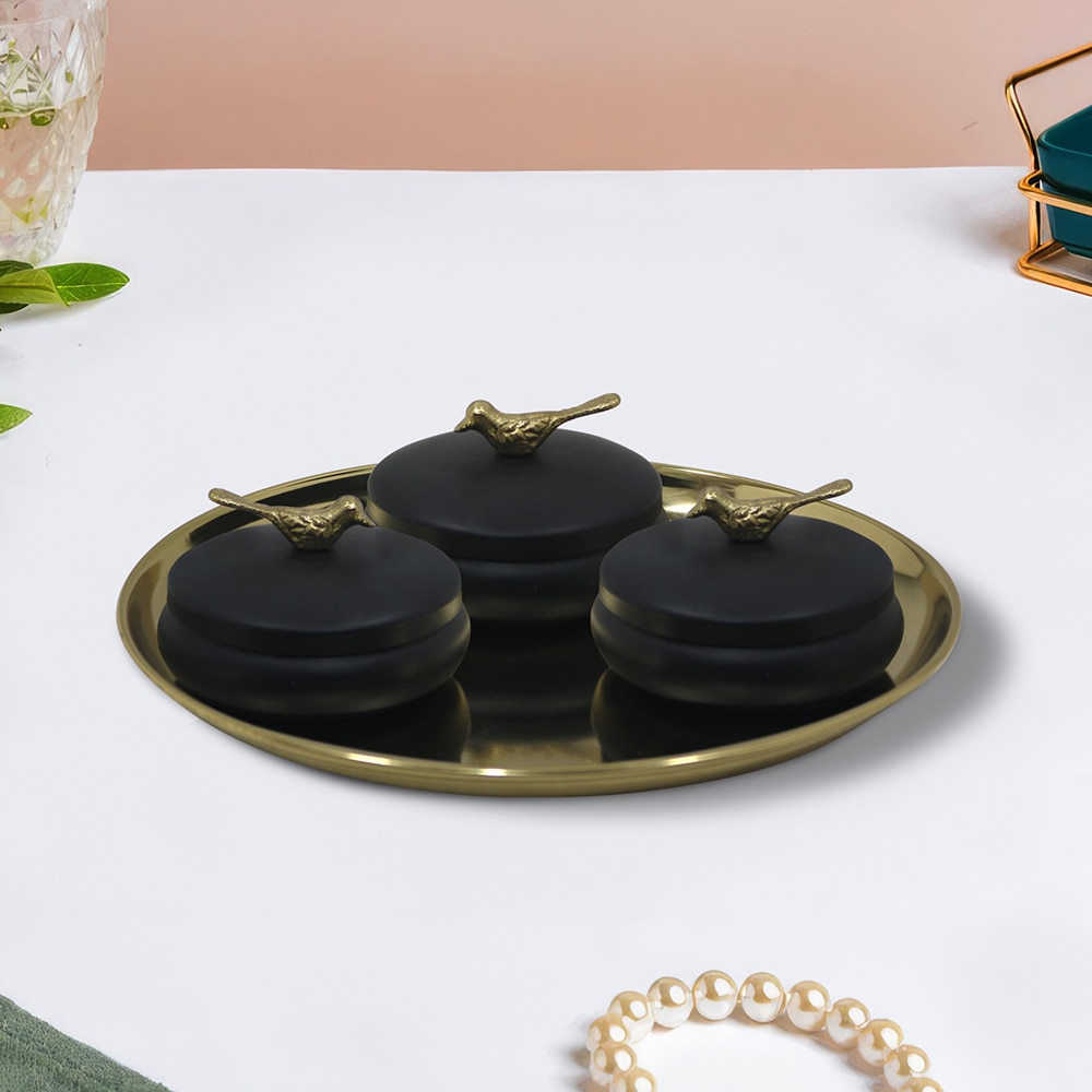 Metalsmith Metal Serveware Box Set of 4 with Tray Black Finish - Metalsmith