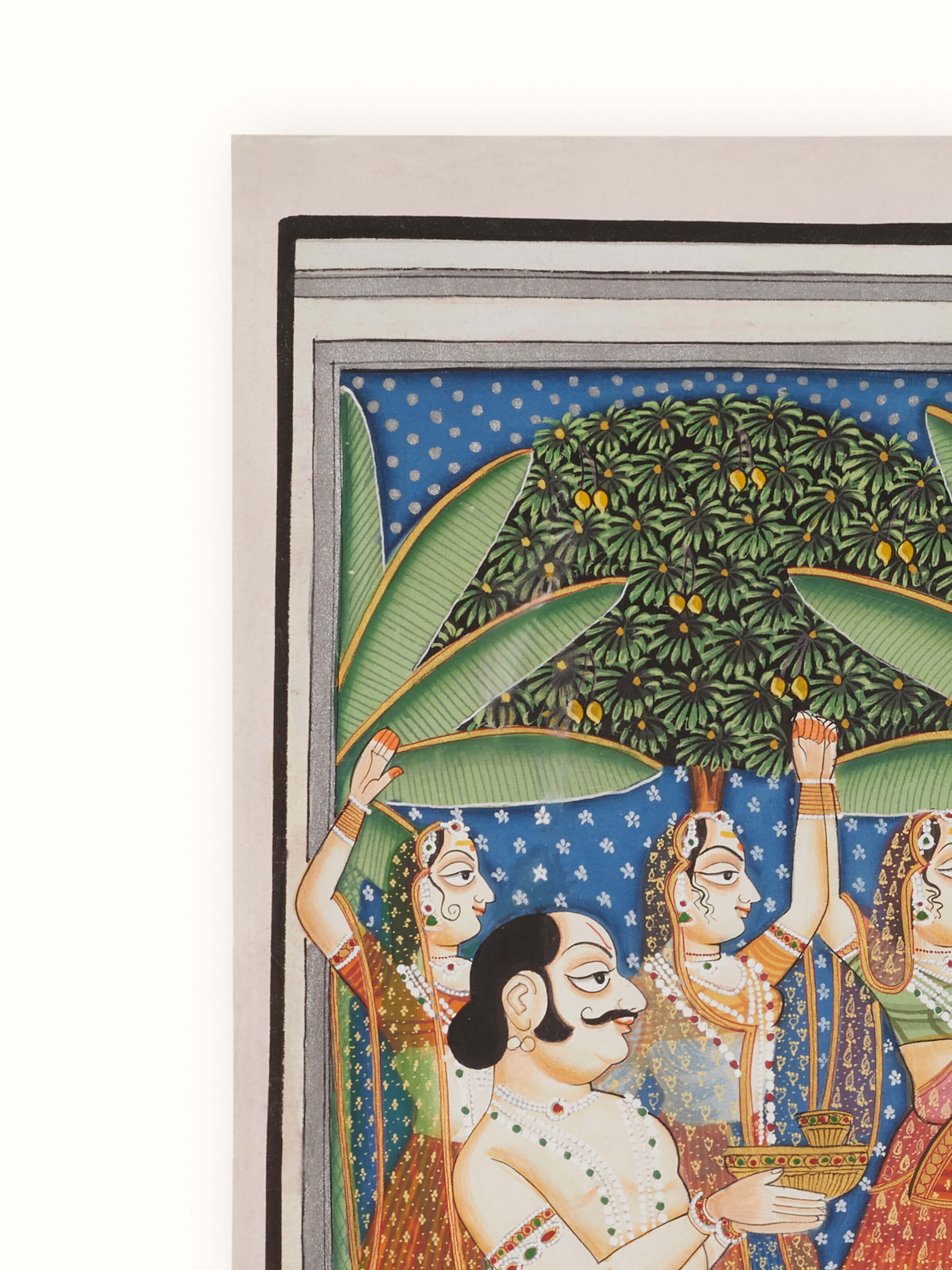 Detail view of Pichwai Luminous Shreenathji Painting highlighting the intricate details and glowing effects.