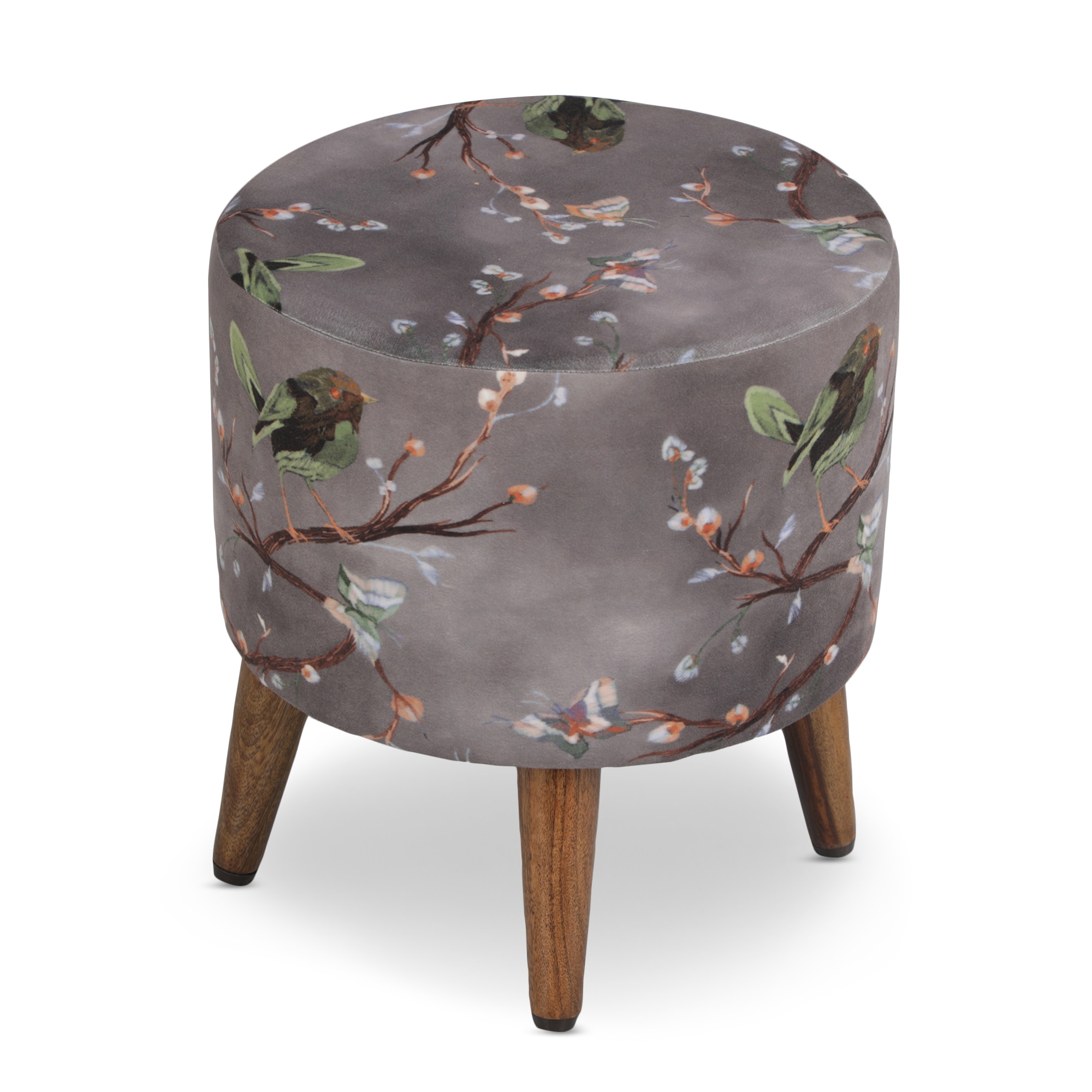 Lyra Solid Wood  Ottomon in  Grey Colour