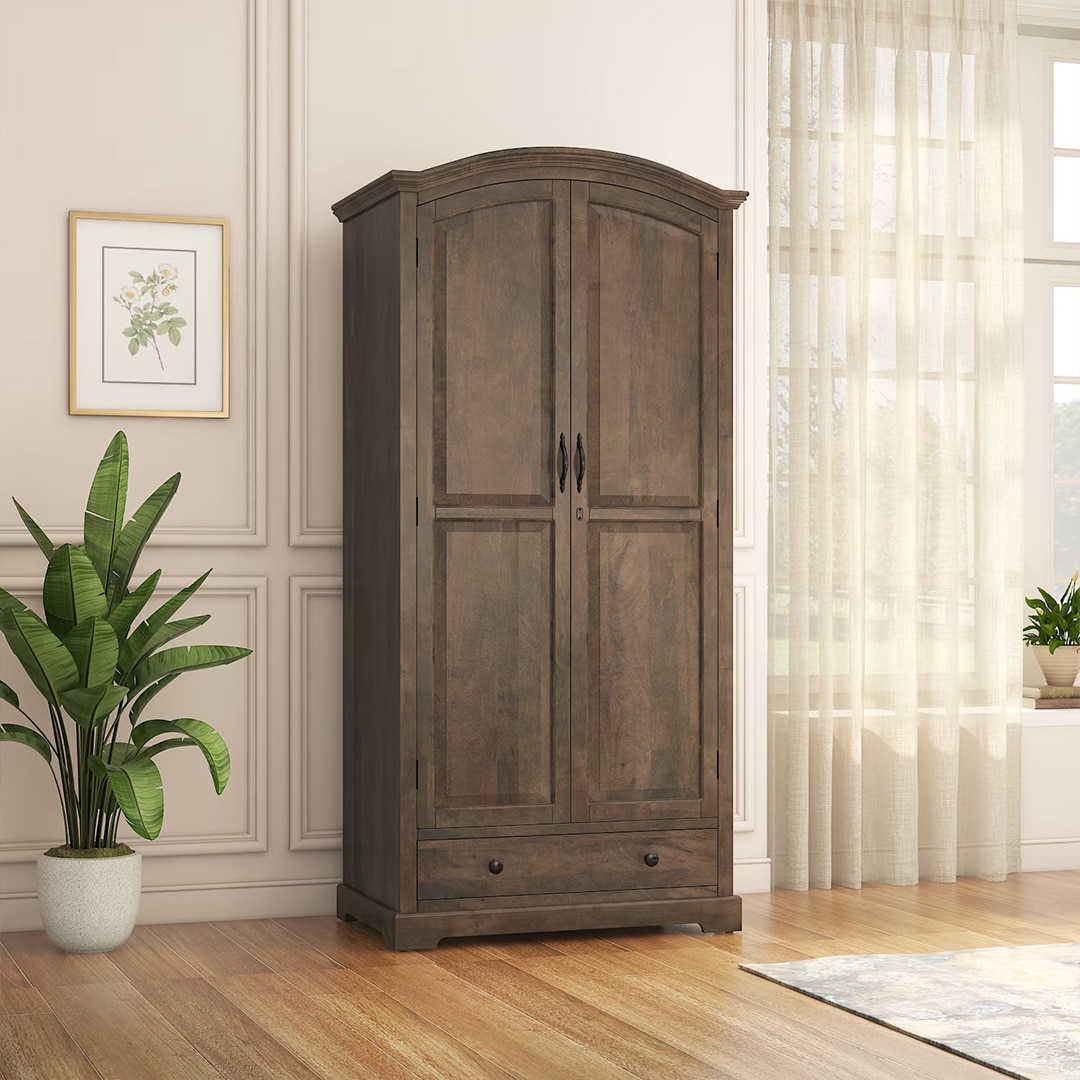 Alexandra Solid Wood Wardrobe in Danish Walnut Finish