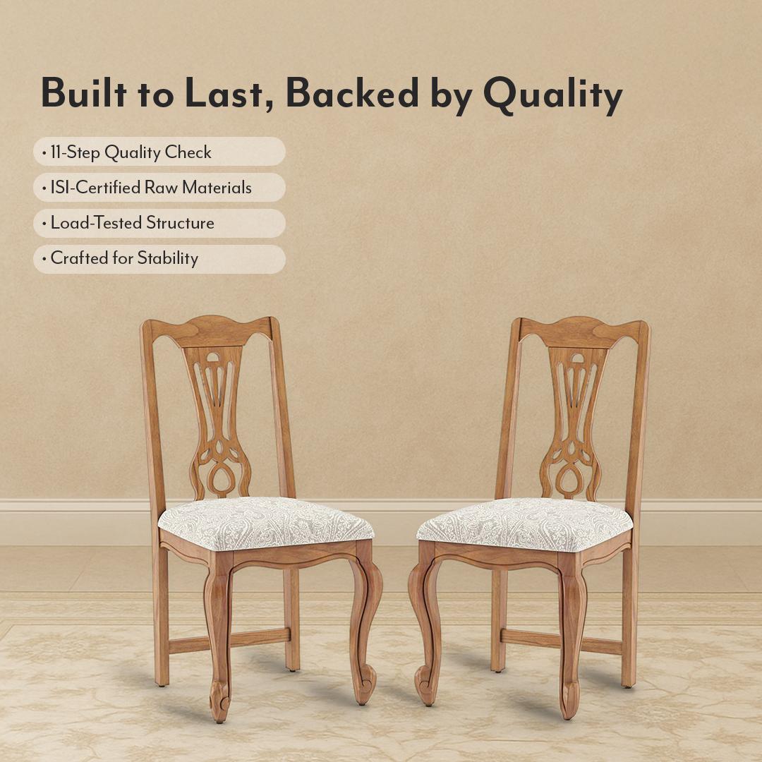 Taahira Set Of 2 Dining Chair In Natural Teak Finish With Monochrome Paisley Colour