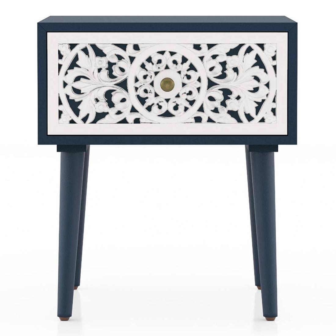 Alida Solid Wood Bedside Table in Rivera Blue Finish