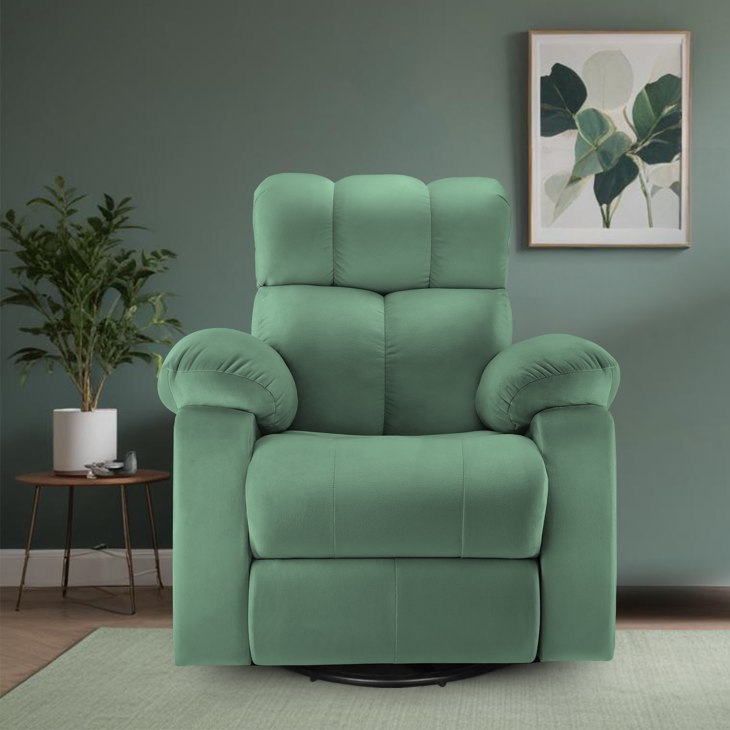 Helios Motorised Recliner Chair for with Rocking Revolving Premium Soft Suede Fabric 1 Seater Chair - Green