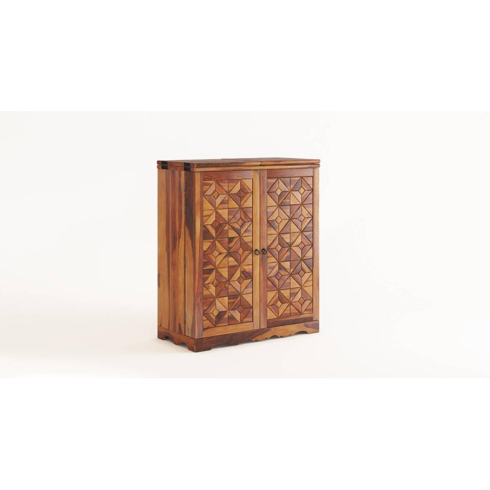 Parquet  Sheesham Wood Bar Cabinet in Honey Oak Finish