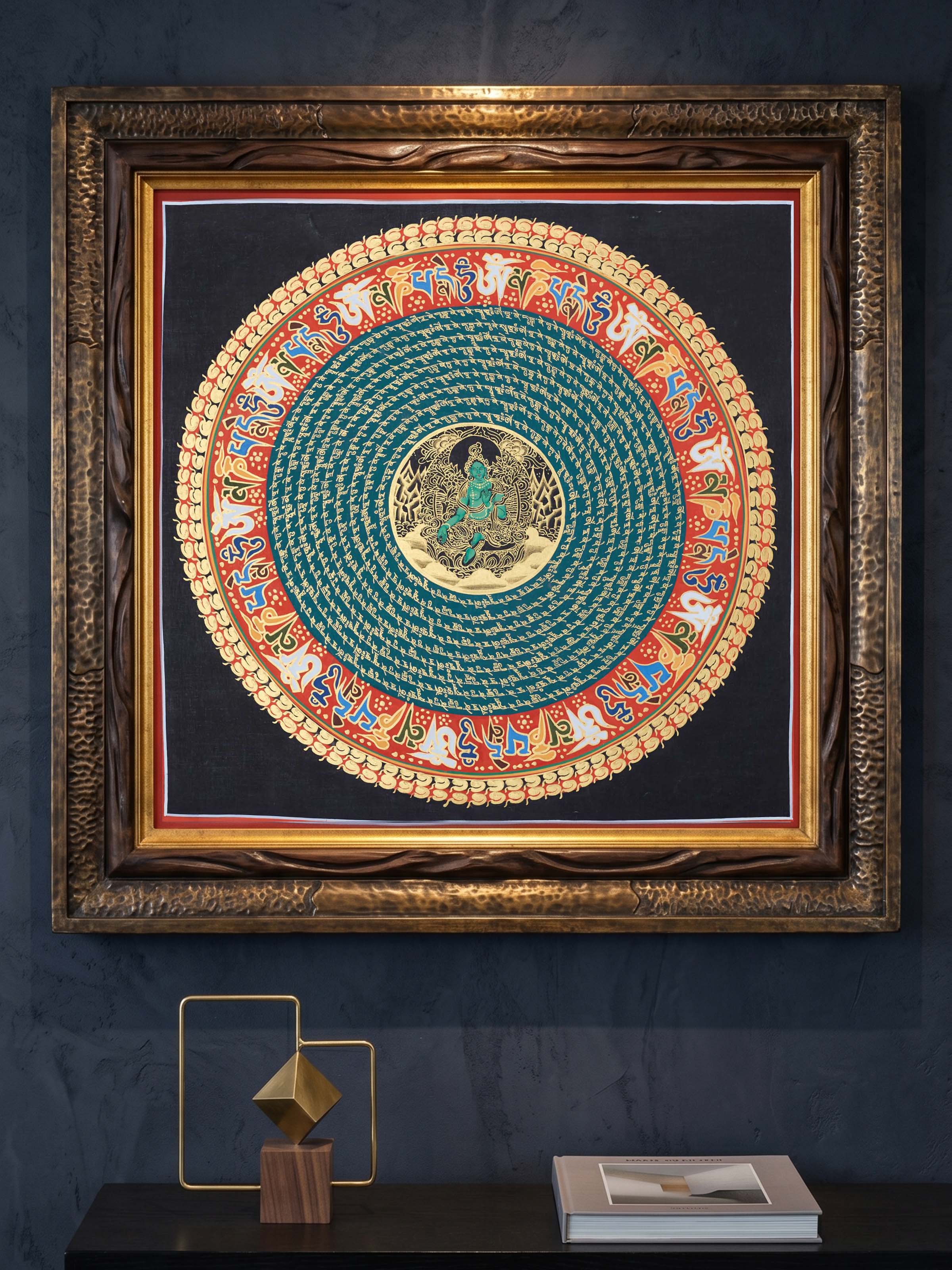 Green Tara with Mantra Thangka Painting