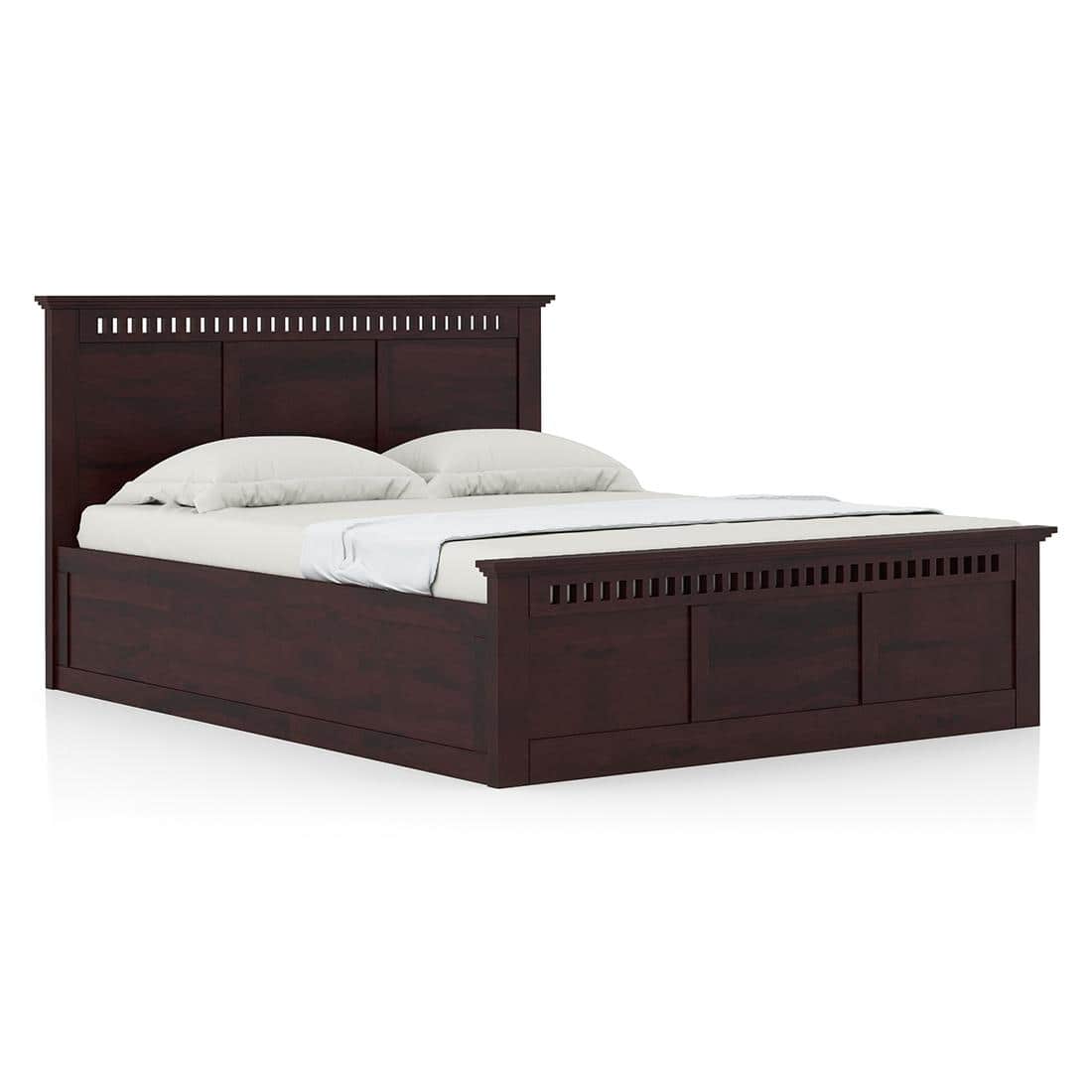 Fidora Solid Wood Queen Box Storge Bed In Mahogany Finish