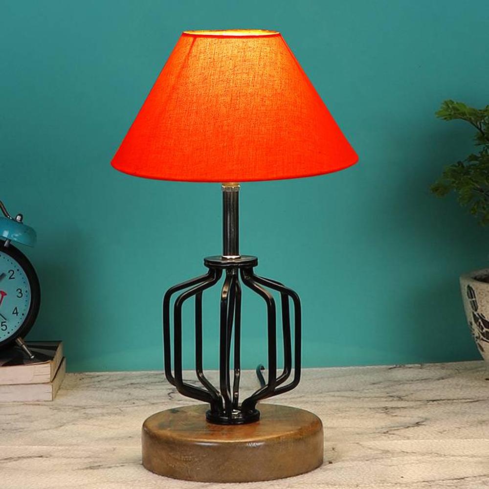 Celeste Orange cotton Table lamp with Wood & Iron Base