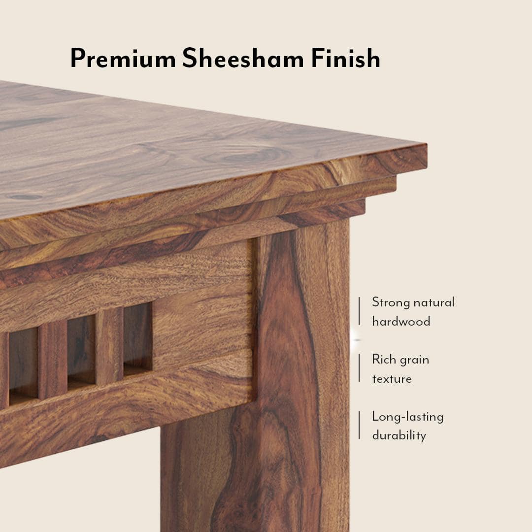 Fidora 4 Seater Dining Table With Set Of 4 Martha Dining Chairs (Colour- Wheat Brown, Finish- Teak)