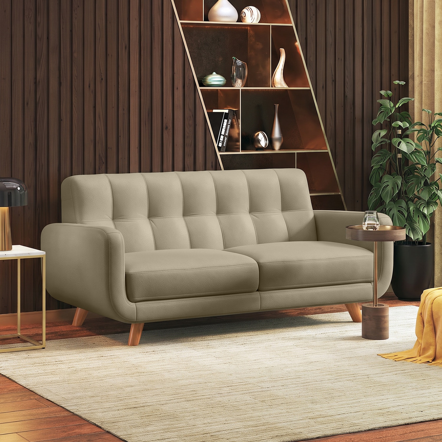 Waverly 2 Seater Leather Sofa in Taupe Mist Colour - Urban Ladder