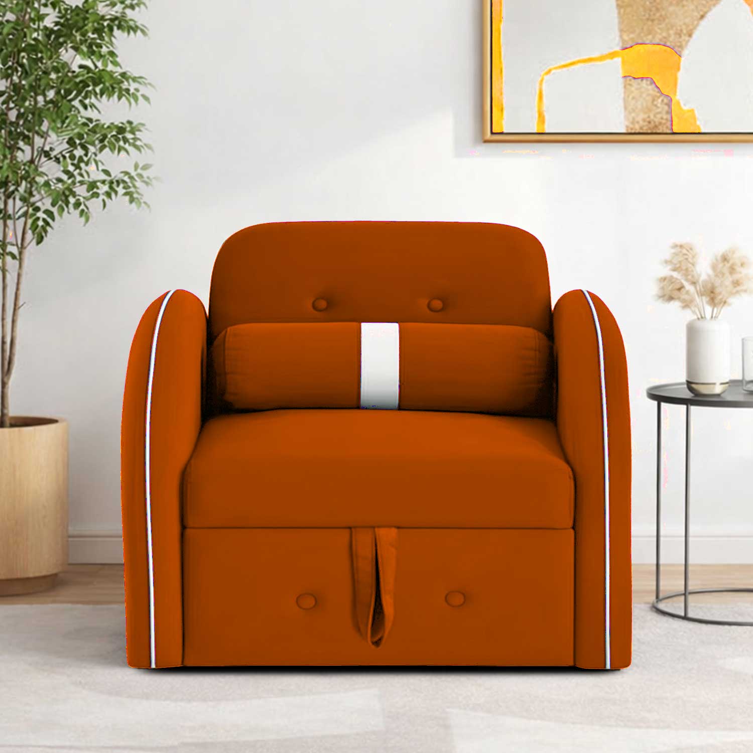 Jayen 1 Seater Pull Out Sofa cum Bed  in Orange Colour - Home Lifestylez