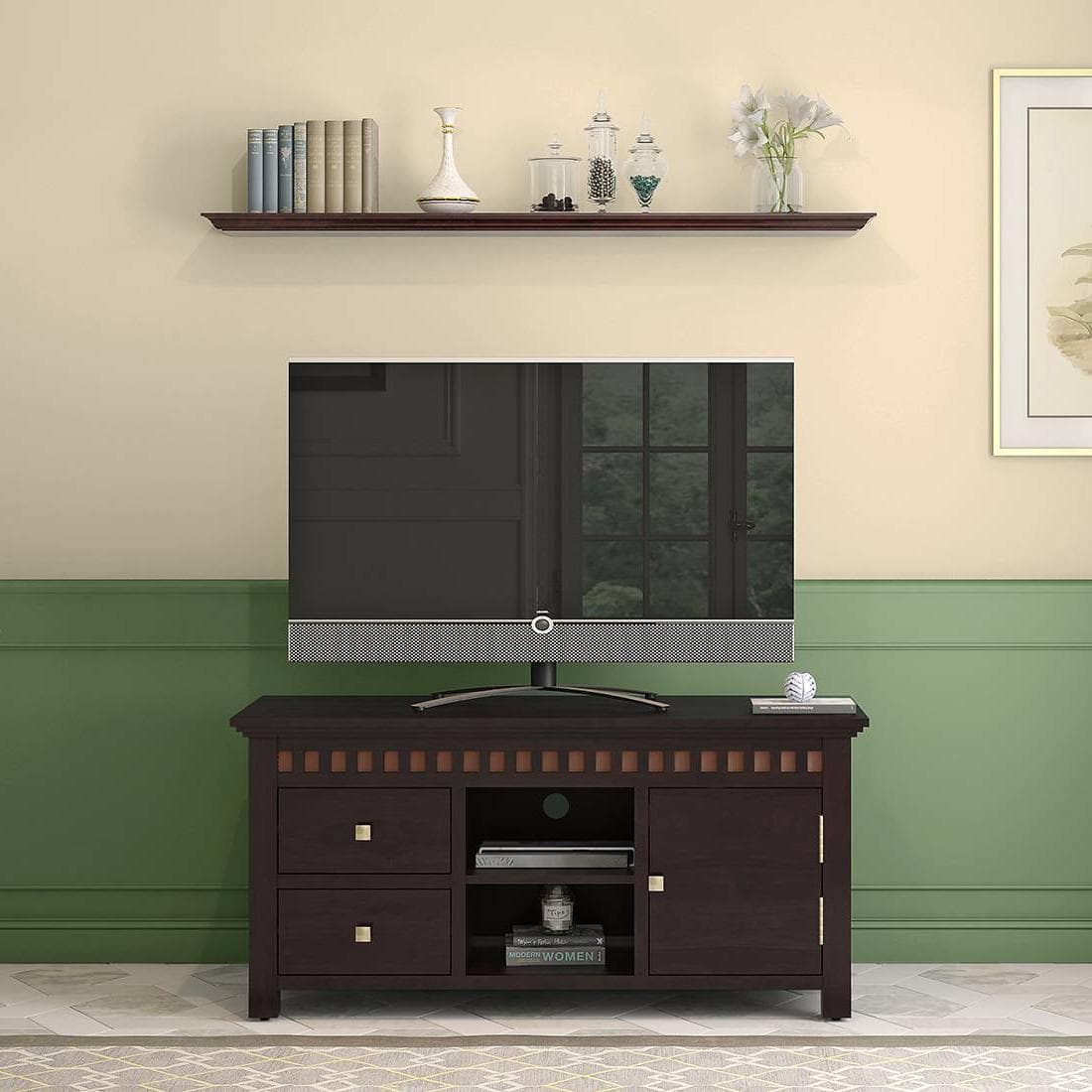 Fidora Solid Wood Free Standing TV Unit in Mahogany Finish