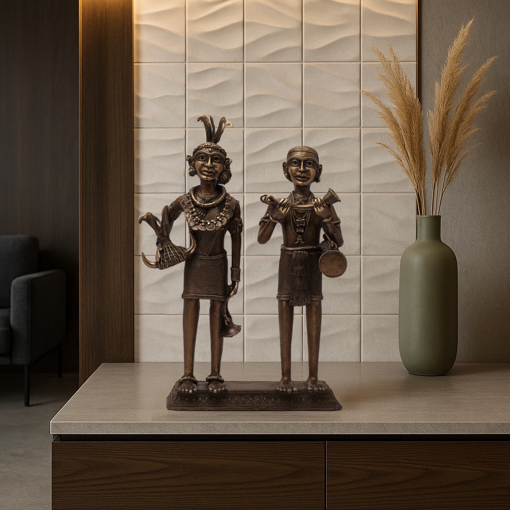 Lifestyle view of Dhokra Brass Ghotul Couple Artpiece