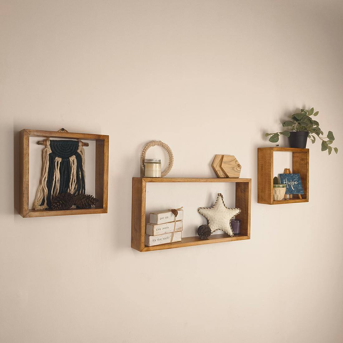 George Iii Rectangular Shaped Set Of 3 Wooden Wall Shelves