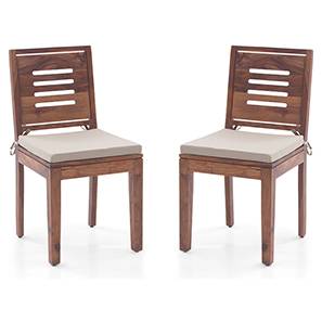 Capra Solid Wood Dining Chair in Teak Finish & Wheat Brown Colour - Set of 2 - Urban Ladder