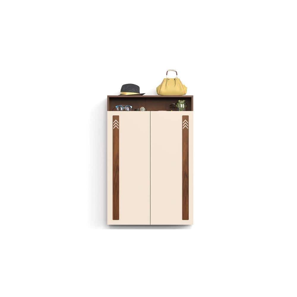 Whartin Engineered Wood Wood Dual Tone 3 Doors Shoe Rack Cabinet Slipper Footwear Stand Organizer with Drawer can Store Up to 16 Pairs for Home (Brown Maple & Beige)…