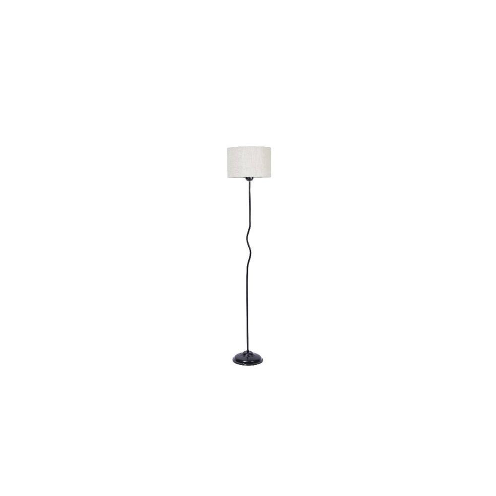 Aurora White Natural Fiber Floor Lamp with Black Iron Base
