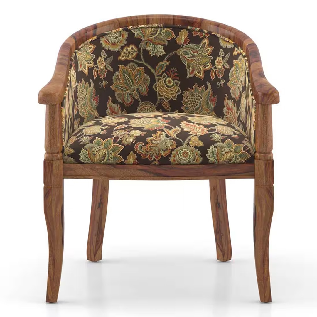 Florence Lounge Chair in Teak Finish and Chintz Floral Colour
