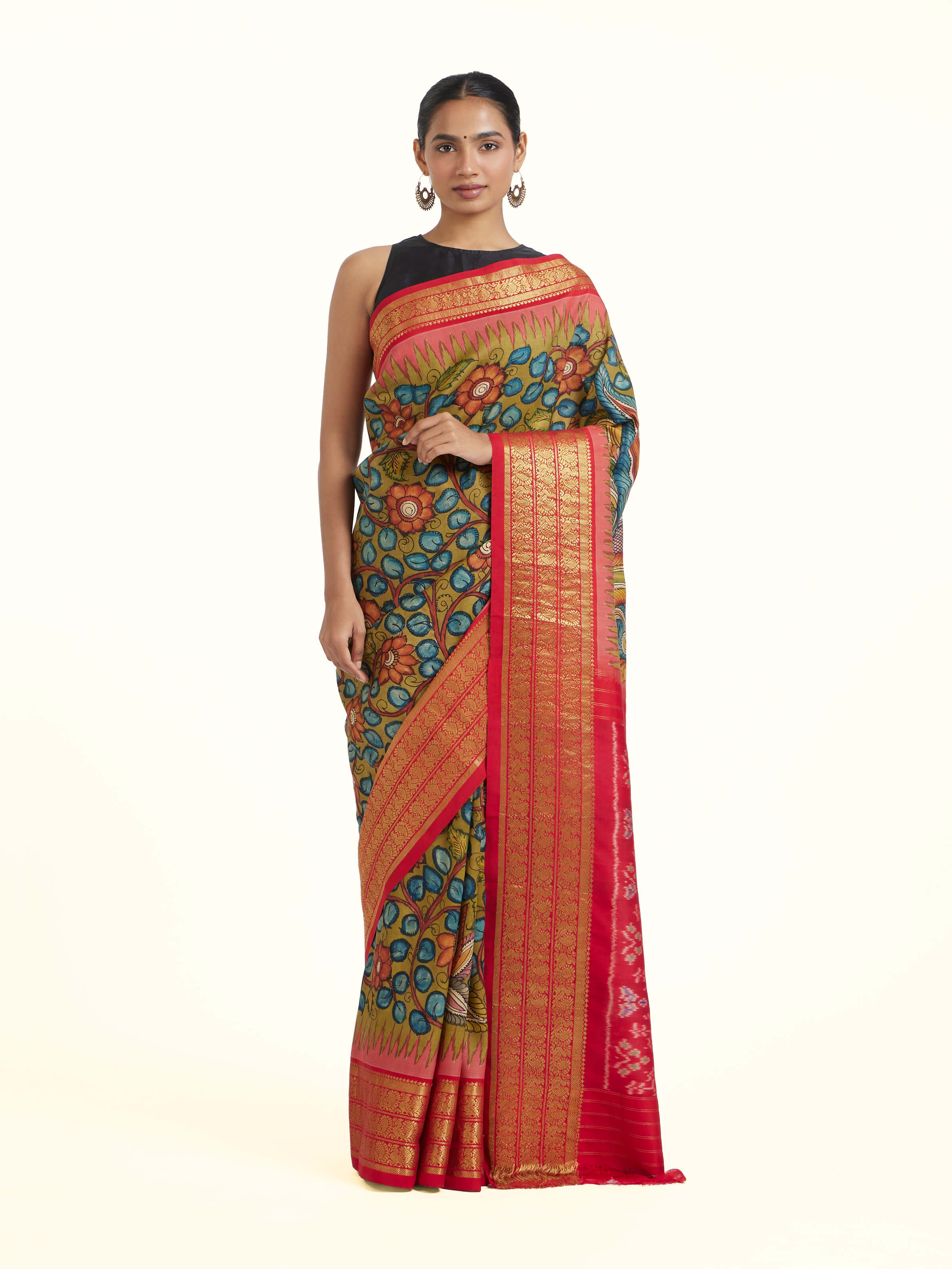 Silk Ikat Hand-Painted Kalamkari Saree